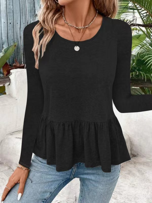 Women's Long Sleeve Shirt with Voluminous Peplum Cut Chic und Stil