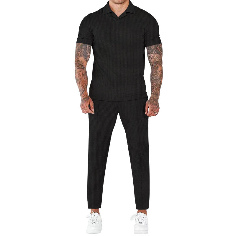 Modern men short sleeve structured fabric set Lune London