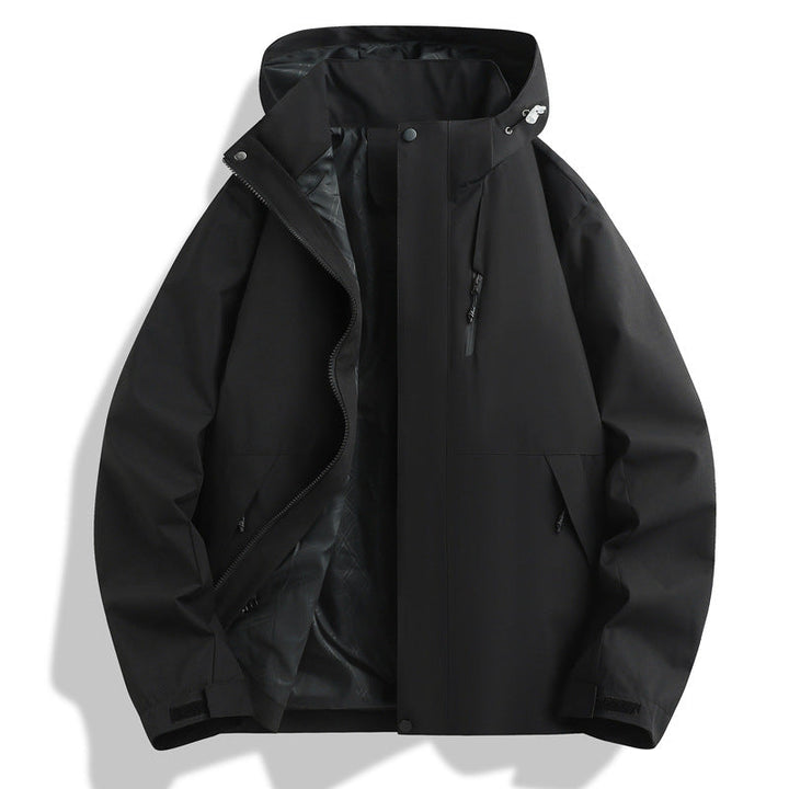 Functional waterproof jacket for men with adjustable hood collar Lune London