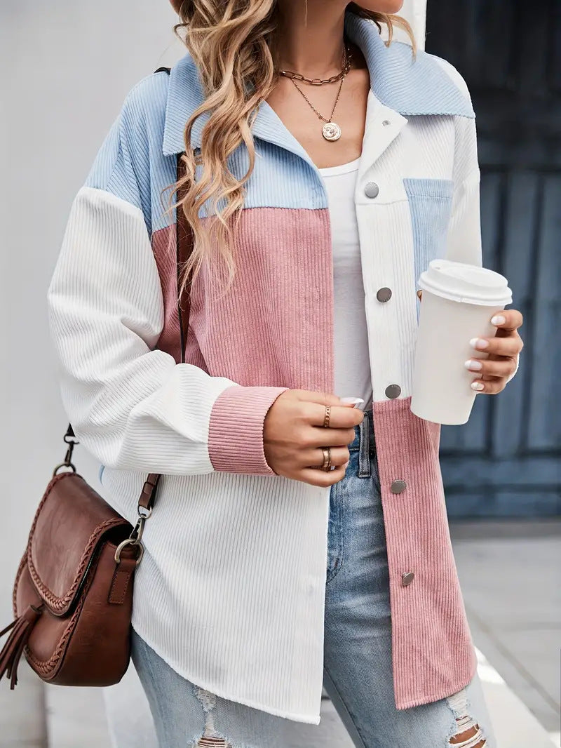 Lune London Women's Corduroy Jacket with Color Block Design