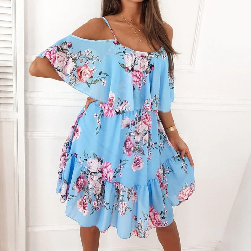 Off-Shoulder Ruffled Floral Dress Lune London