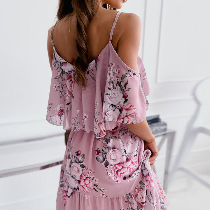 Off-Shoulder Ruffled Floral Dress Lune London