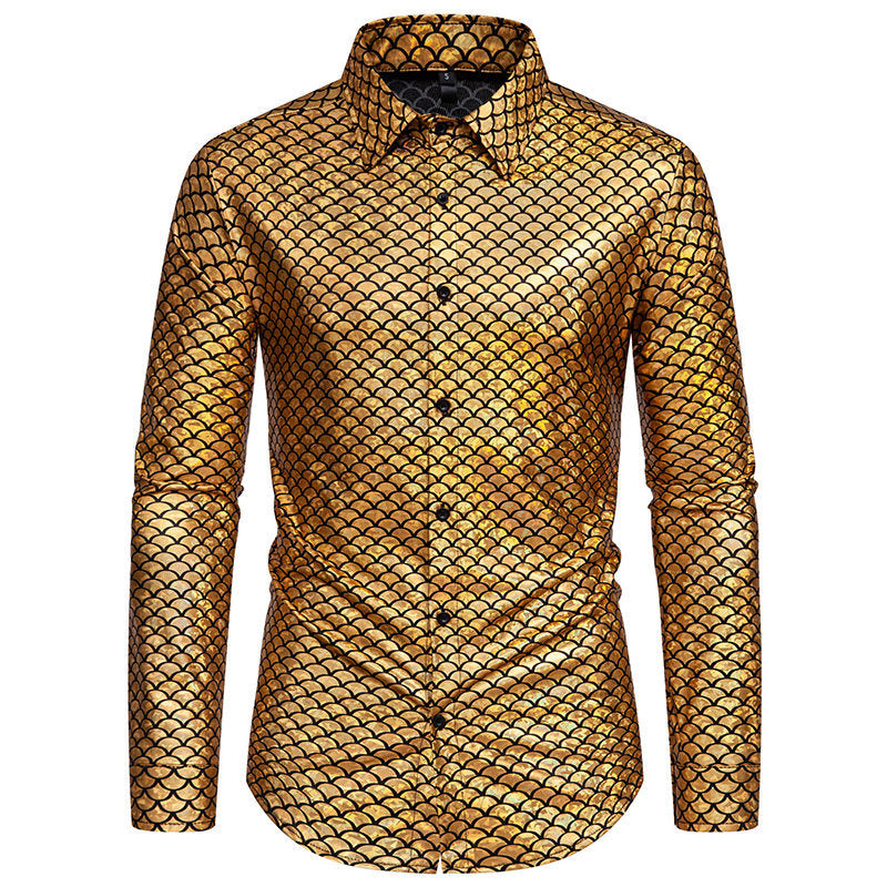 Men's Shimmering Long-Sleeve Shirt with Fish Scale Design Chic und Stil