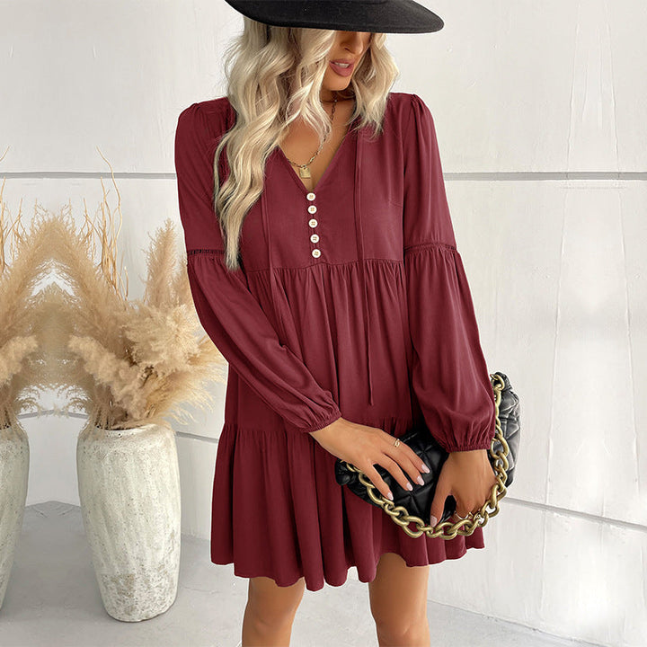 Casual midi dress for women with button placket and voluminous sleeves Lune London