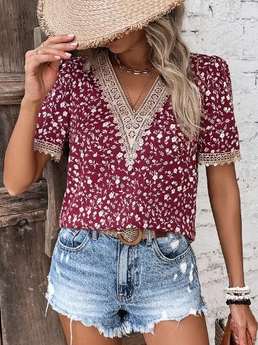 Ladies Embroidered Flowers V Neck Top Lune London