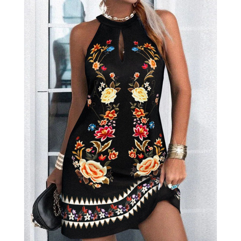 Halter neck shift dress for women with a striking striped pattern Lune London