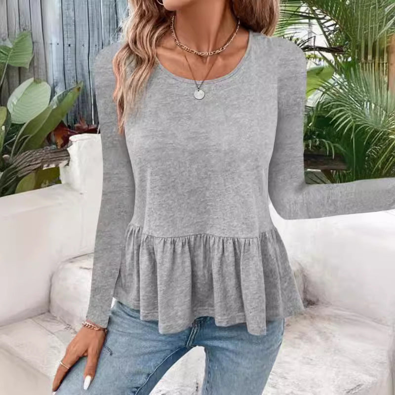 Women's Long Sleeve Shirt with Voluminous Peplum Cut Chic und Stil