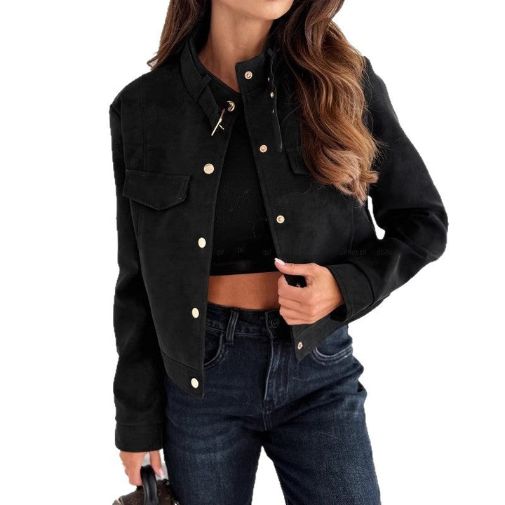 Ladies elegant soft suede jacket with chic button details Chic and Style