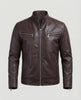 Men's Nappa Leather Motorcycle Jacket with Stand-up Collar