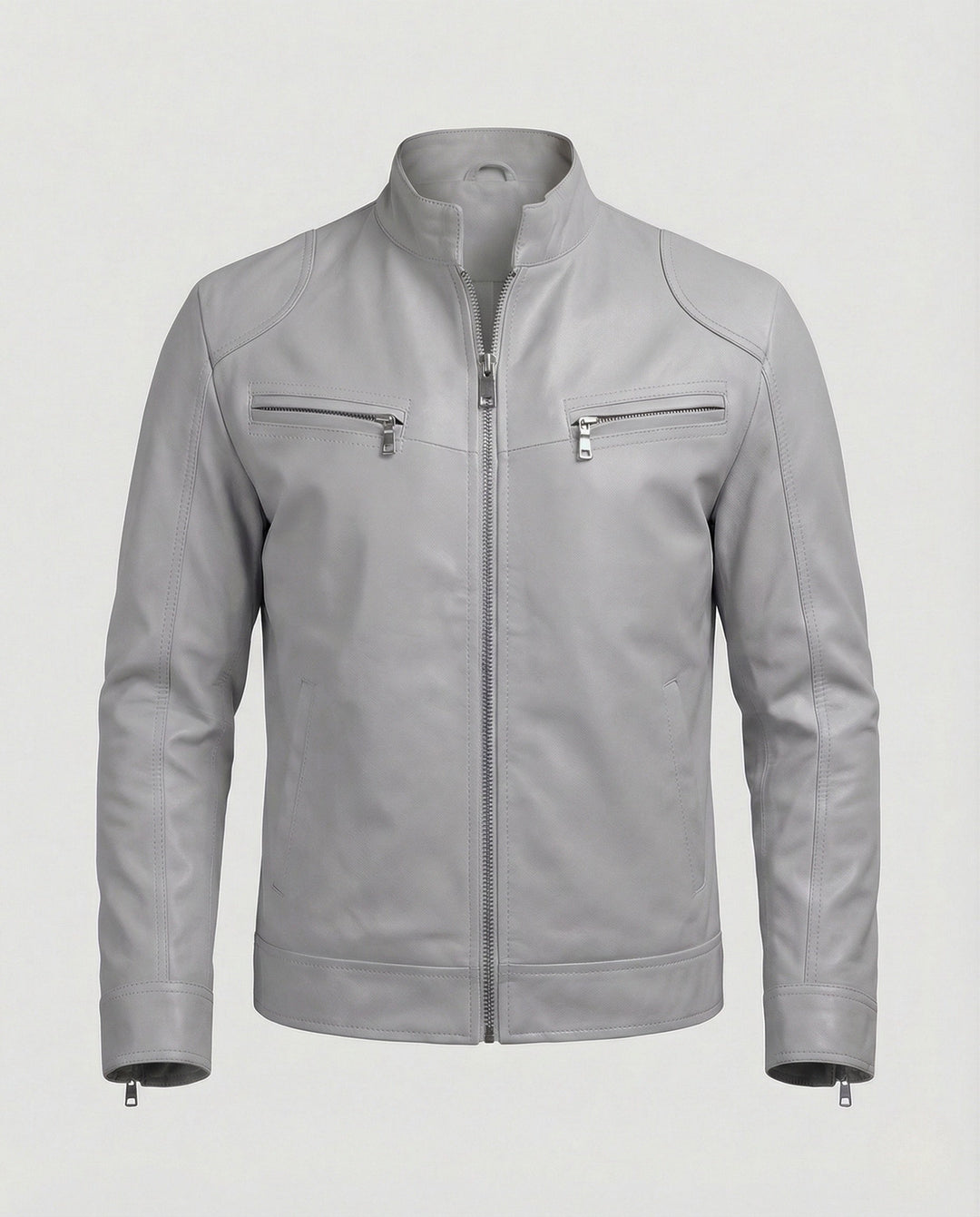 Men's Nappa Leather Motorcycle Jacket with Stand-up Collar