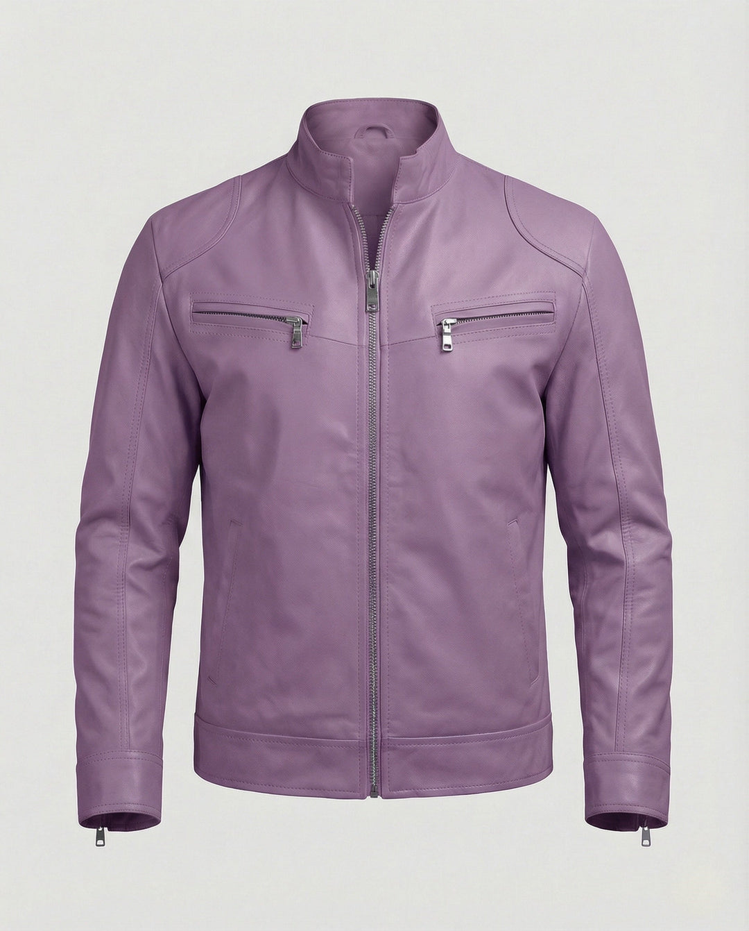 Men's Nappa Leather Motorcycle Jacket with Stand-up Collar