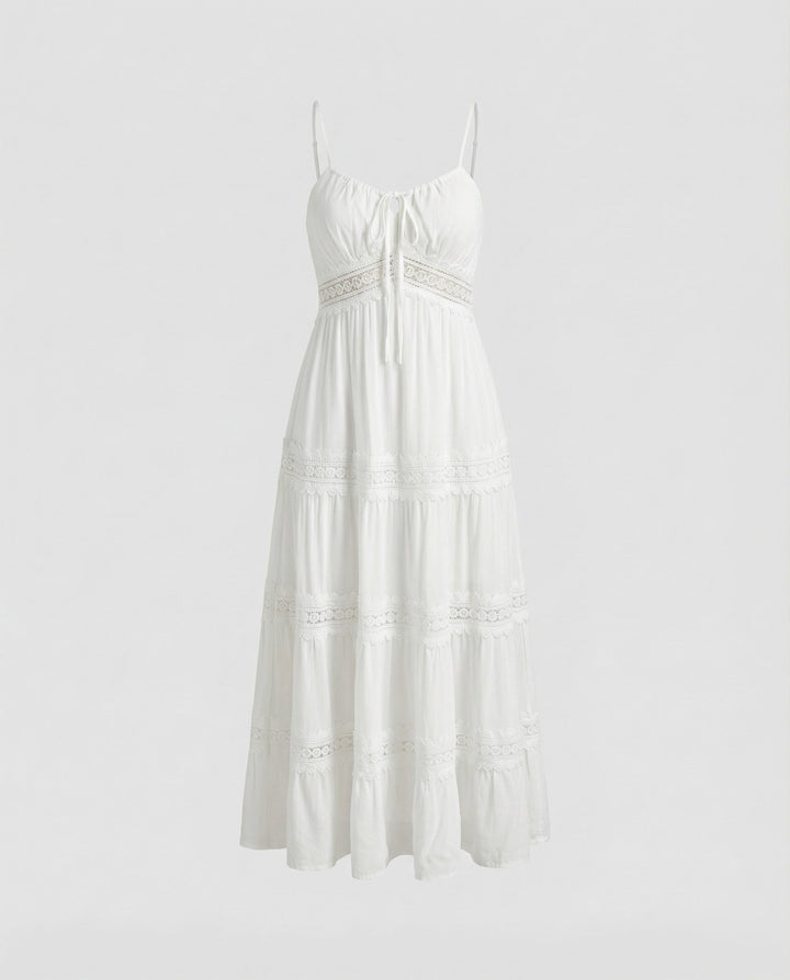 Women airy tiered bustier dress with lace band