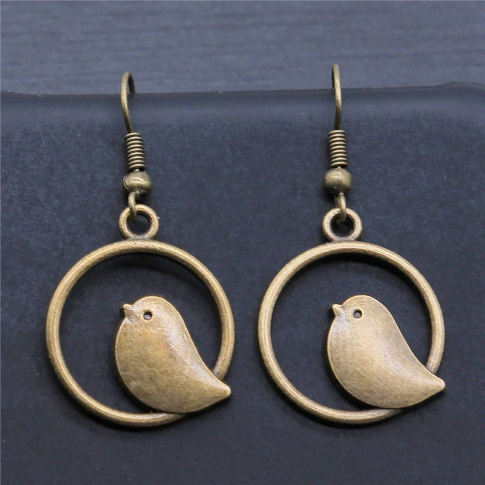 Vintage Bird Charm Dangle Earrings – Handmade Boho Jewellery