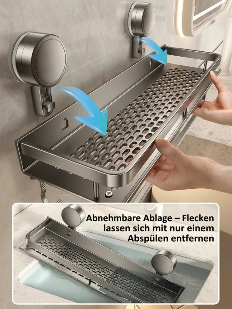 Bathroom Shelf with Suction Cup | No Drilling | Draining Rack