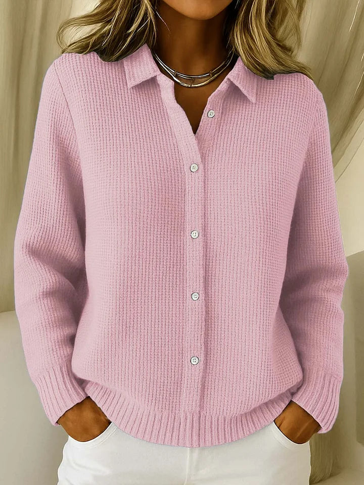 Women's Textured Knit Jumper with Collar and Button Placket