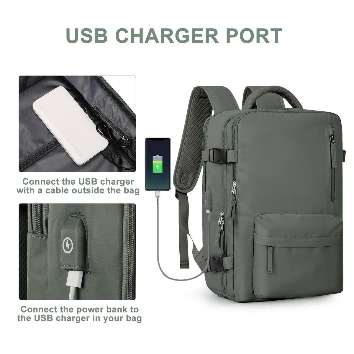Multifunctional women's backpack 35 L with USB port