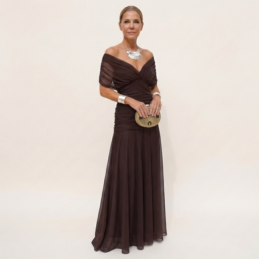 Long, elegant, flowing women's dress – V-neckline, refined design