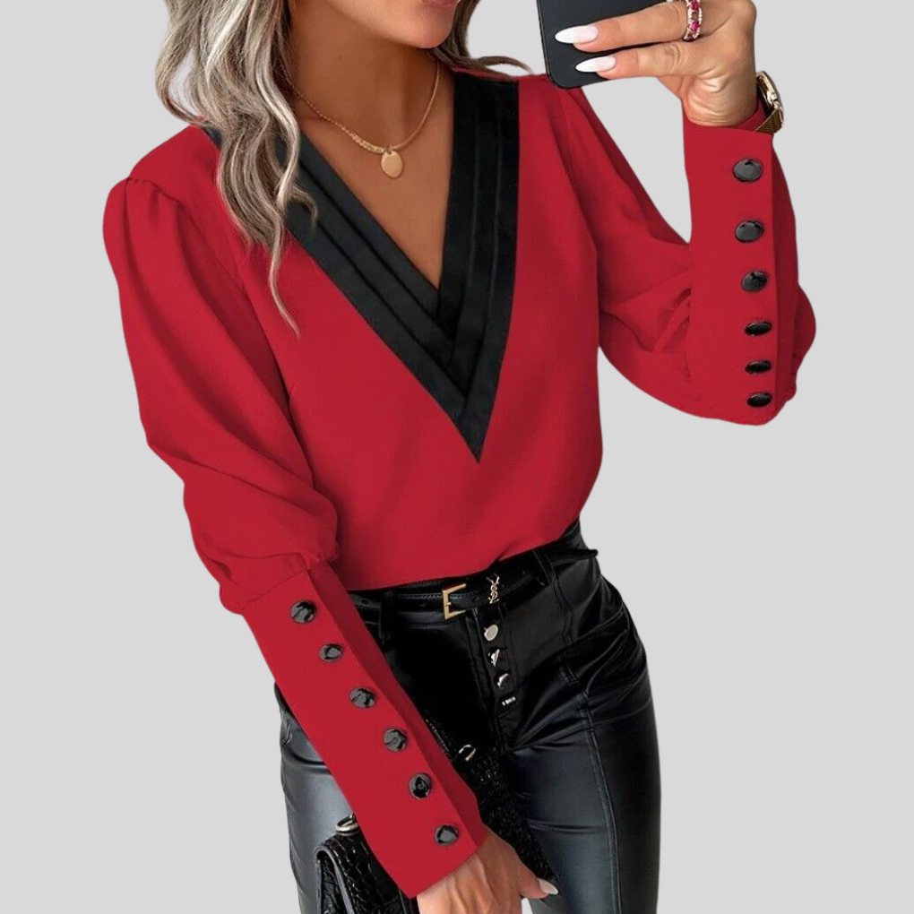 Women’s Button-Front Blouse with Gigot Sleeves – Statement Sleeve with Casual Elegance
