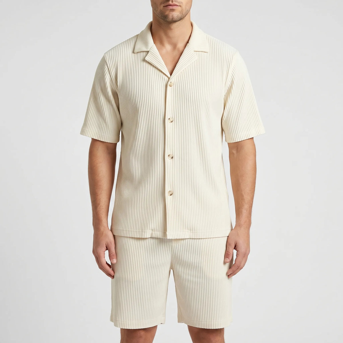 Ribbed Short Sleeve Shirt Set