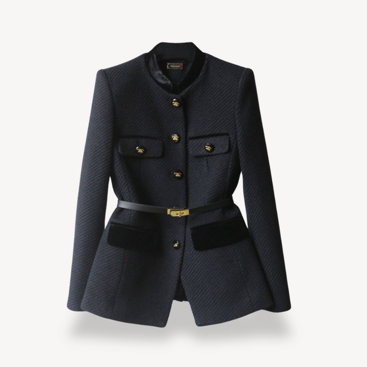 https://cdn.shopify.com/s/files/1/0943/0581/2804/files/Womens-Tailored-Belted-Blazer-Velvet-Detail-Gold-Tone-Finish-3.png?v=1770725397