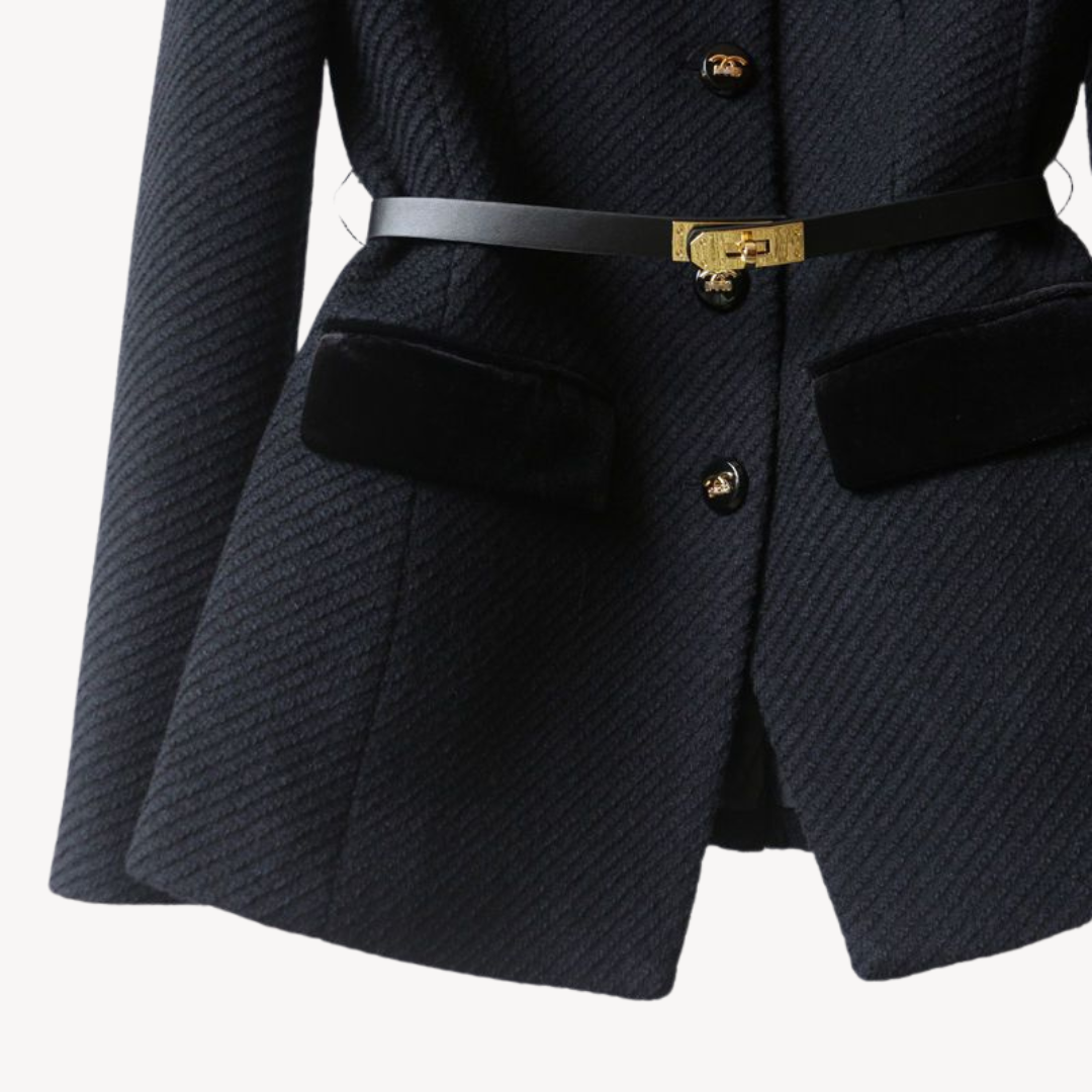 https://cdn.shopify.com/s/files/1/0943/0581/2804/files/Womens-Tailored-Belted-Blazer-Velvet-Detail-Gold-Tone-Finish-5.png?v=1770725397