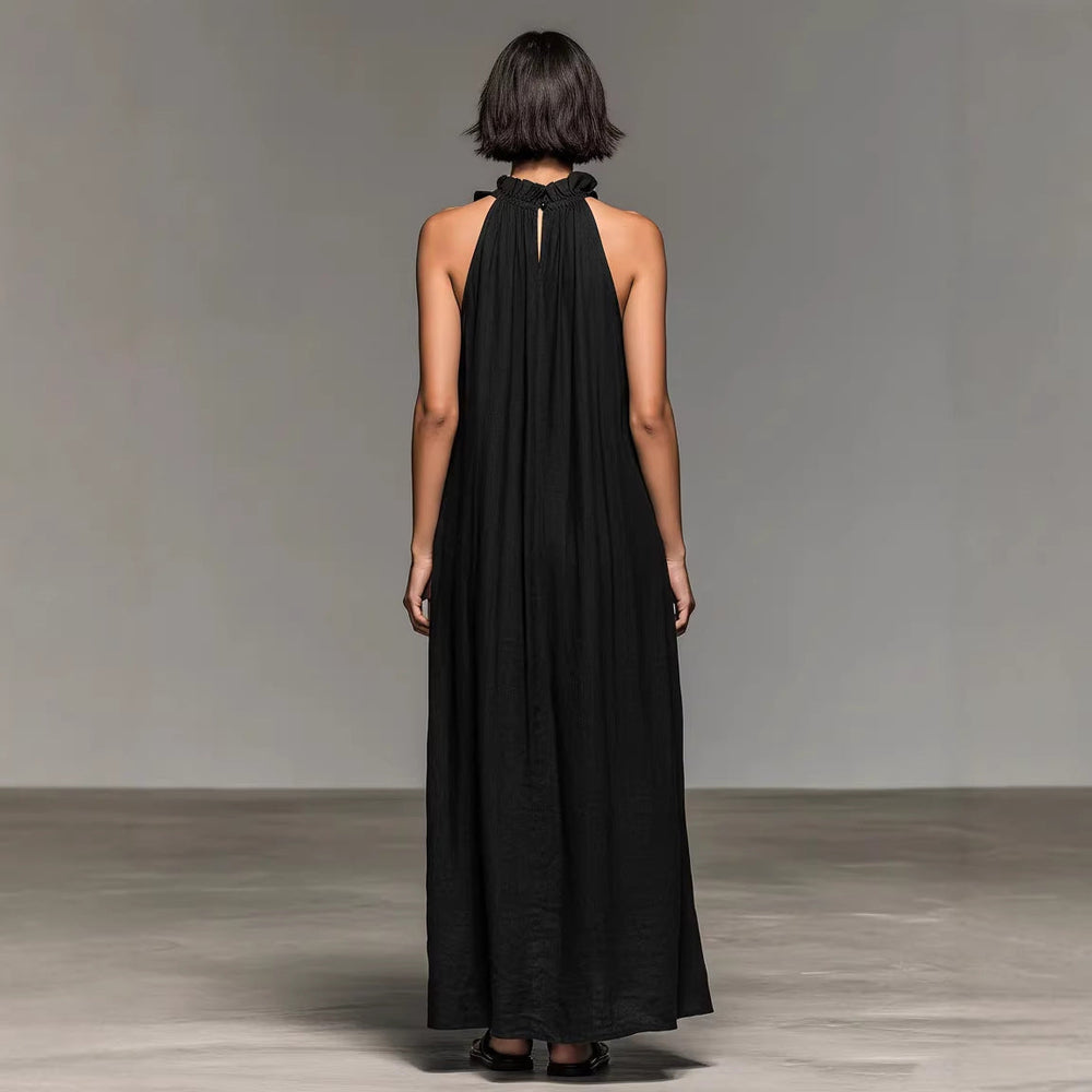Women's Resort-Style Halter-Neck Maxi Dress – Silk-Look Effect