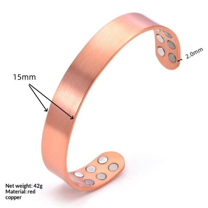Red Copper Magnet Polished Surface Open-End Bracelet And Ring Set Magnetic Energy Bracelet