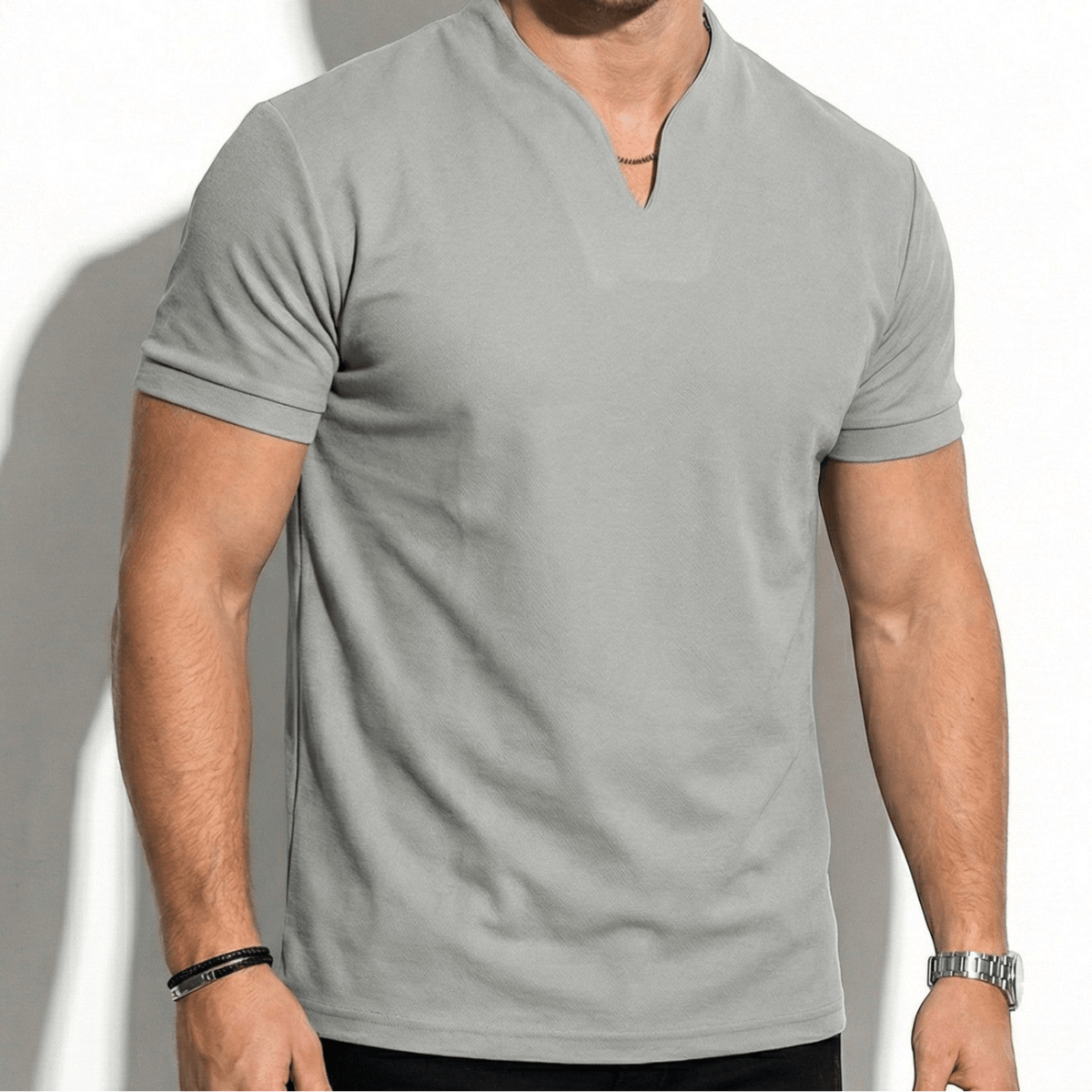Stylish Men’s Notch Neck Tee – Short Sleeve
