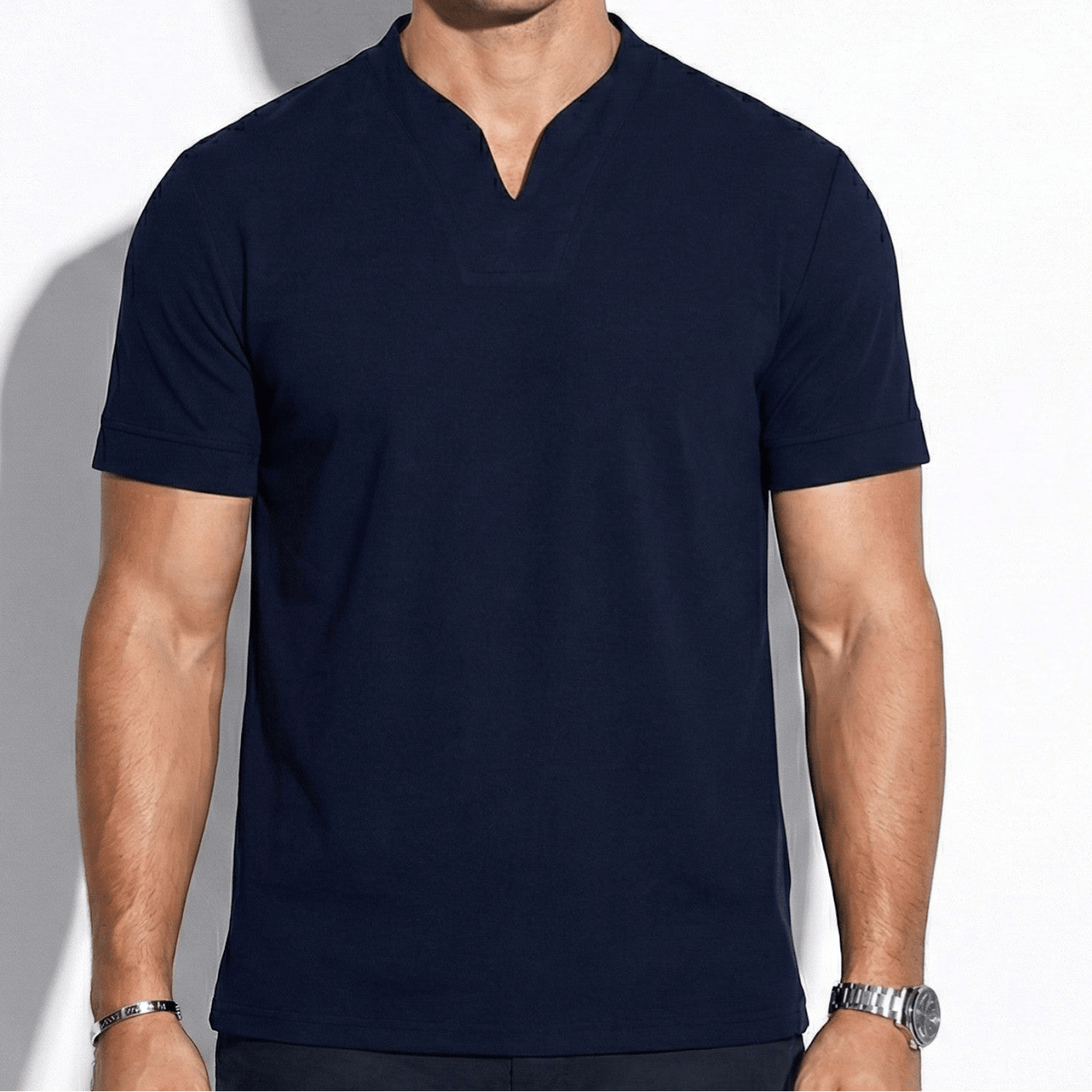 Stylish Men’s Notch Neck Tee – Short Sleeve