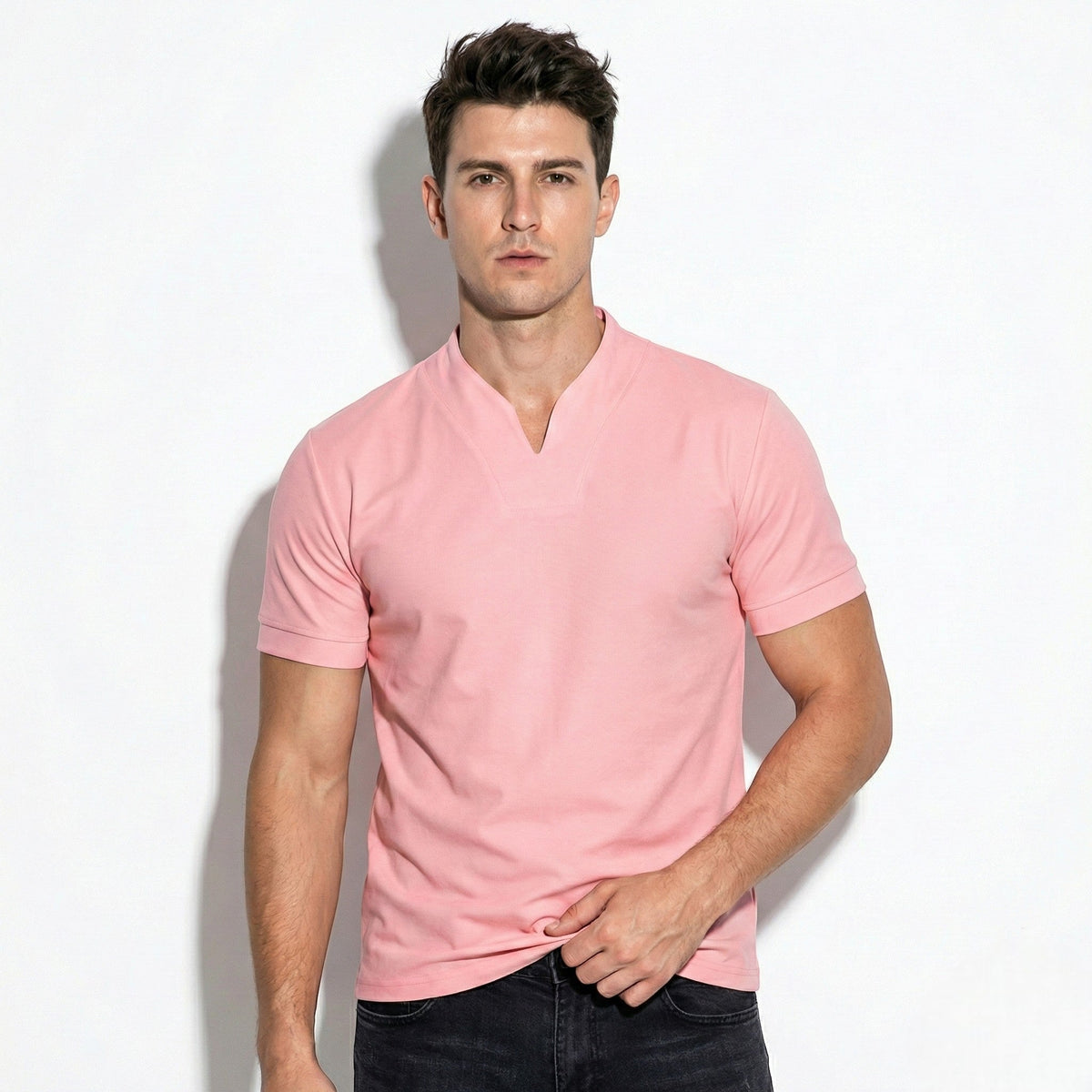 Stylish Men’s Notch Neck Tee – Short Sleeve