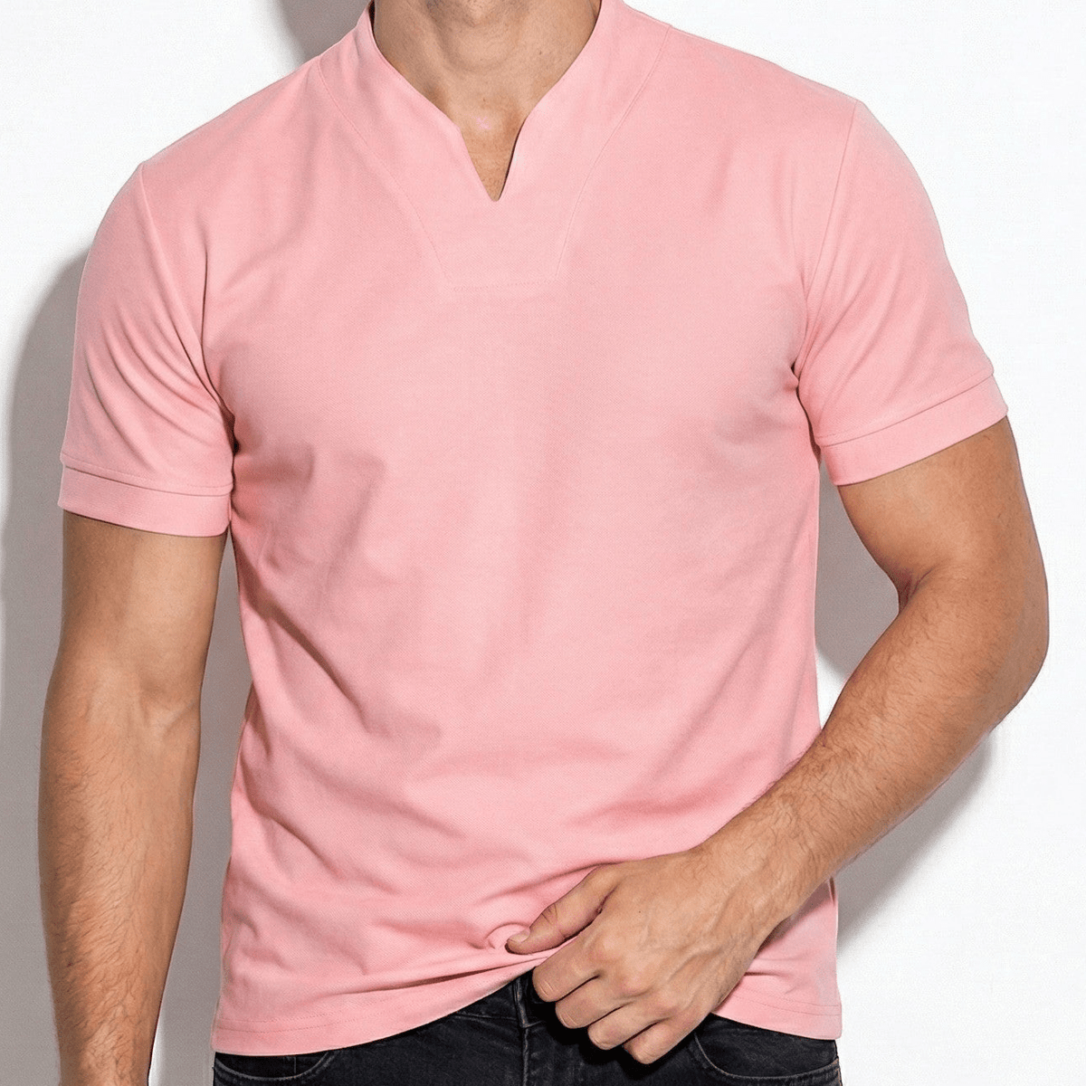 Stylish Men’s Notch Neck Tee – Short Sleeve