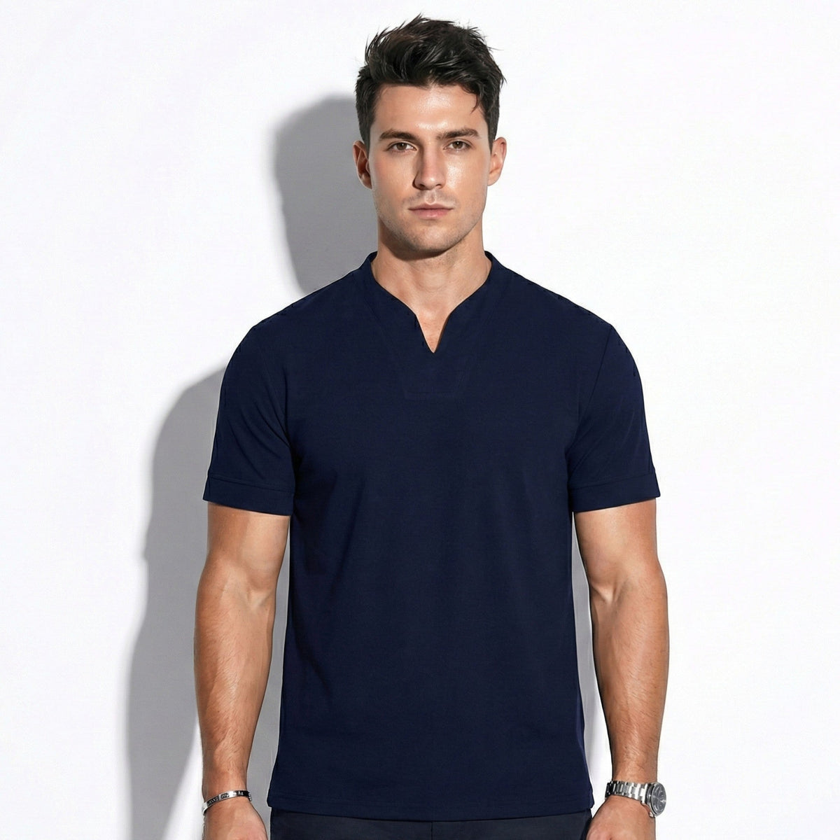Stylish Men’s Notch Neck Tee – Short Sleeve