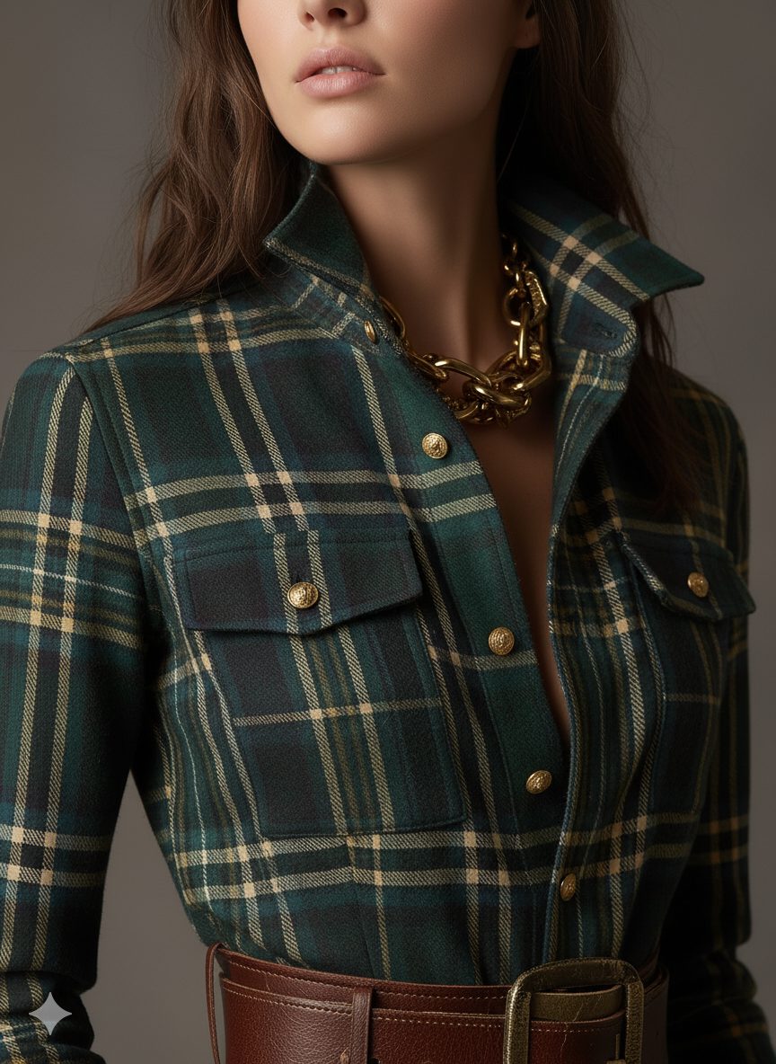 Plaid Shirt Dress with Belt for Women