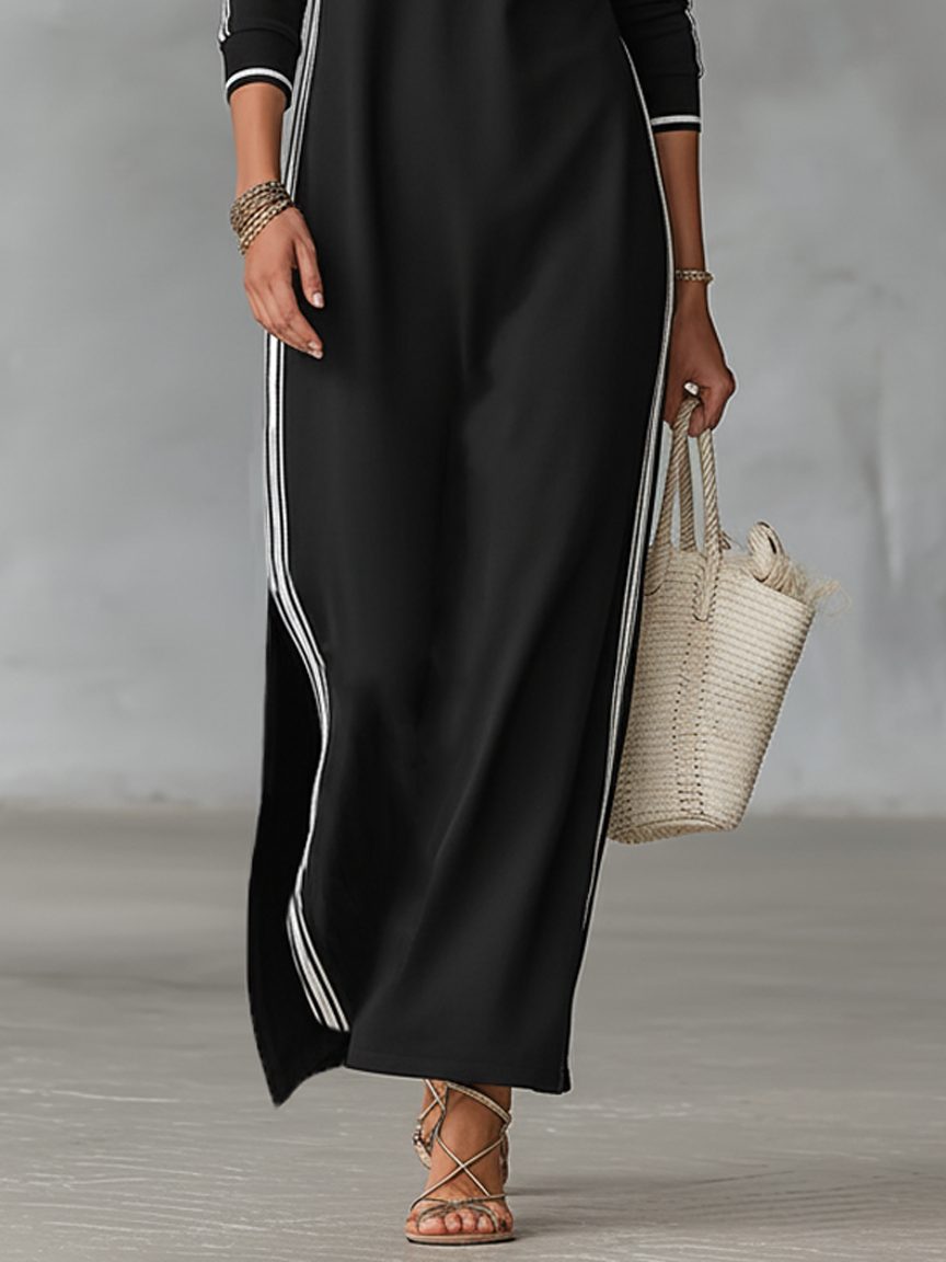 Maxi Sweatshirt Dress with Button-Down Collar for Women