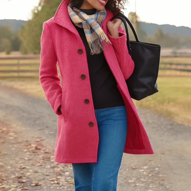 Wool Longline Coat with Button-Front for Women