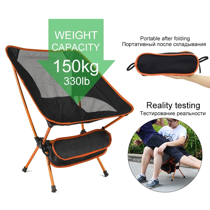 Camping Chair Folding Outdoor with Aluminium Frame and Breathable Mesh Portable Beach Lounge Seat