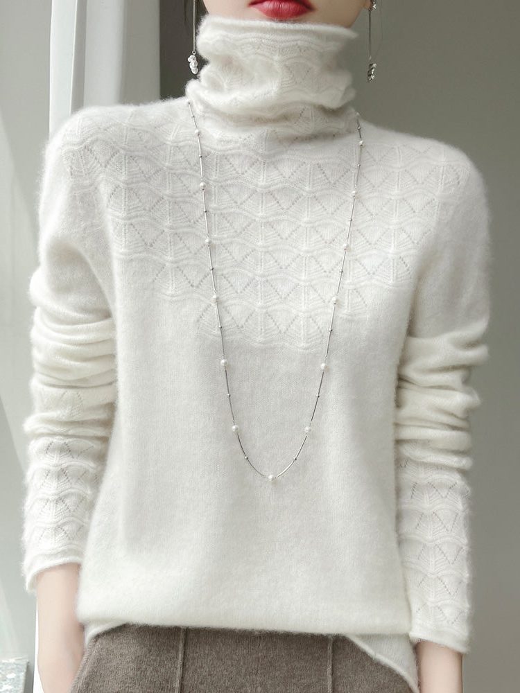 Cashmere Turtleneck Sweater with Textured Knit for Women