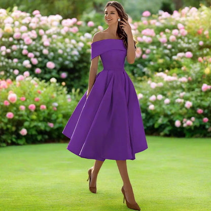 Women's Summer Strapless Midi Dress in a Satin Blend with a Flowing Cut