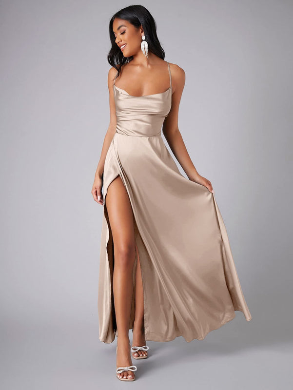 Women's Spring-Summer Sleeveless Maxi Dress in a Silk Blend with a Flowing Cut