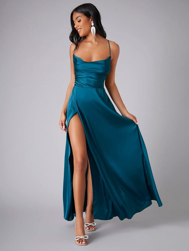 Women's Spring-Summer Sleeveless Maxi Dress in a Silk Blend with a Flowing Cut