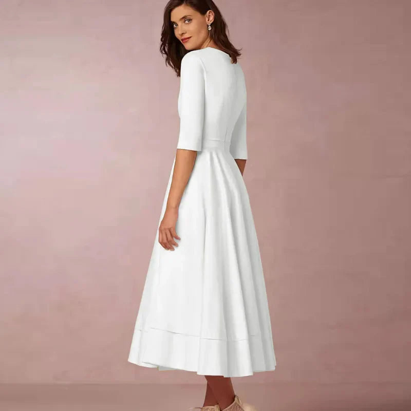 Women's Spring and Autumn A-Line Dress with Flared Skirt and Defined Waist