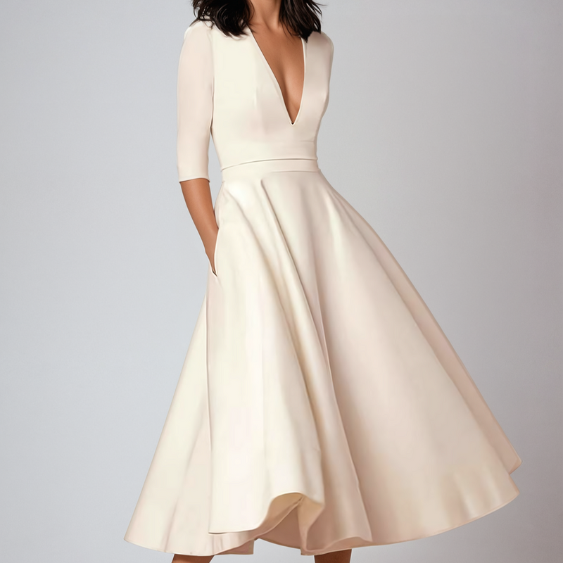 Women's Spring and Autumn A-Line Dress with Flared Skirt and Defined Waist