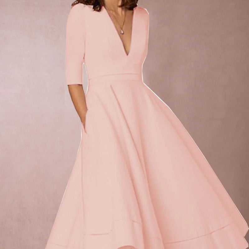 Women's Spring and Autumn A-Line Dress with Flared Skirt and Defined Waist