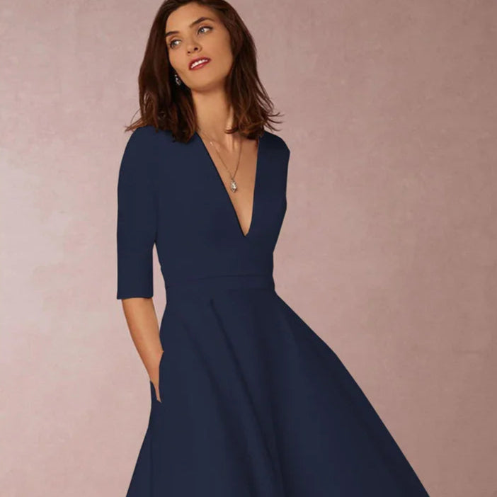Women's Spring and Autumn A-Line Dress with Flared Skirt and Defined Waist