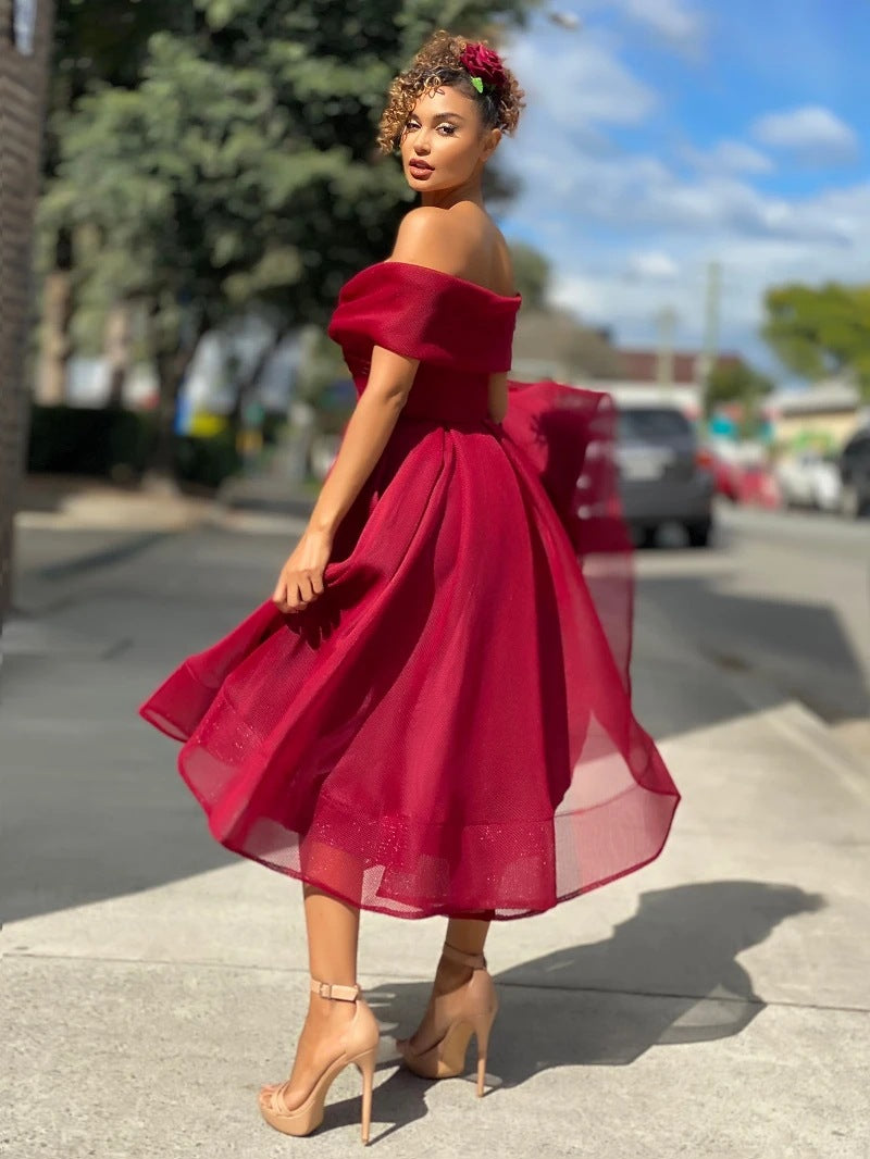 Women's Party Dress with Cold Shoulders, Open Back and Raglan Sleeves