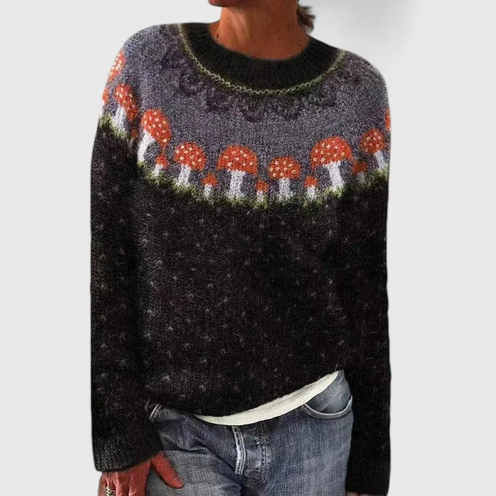 Fair Isle Knit Crew Neck Jumper with Patterned Yoke