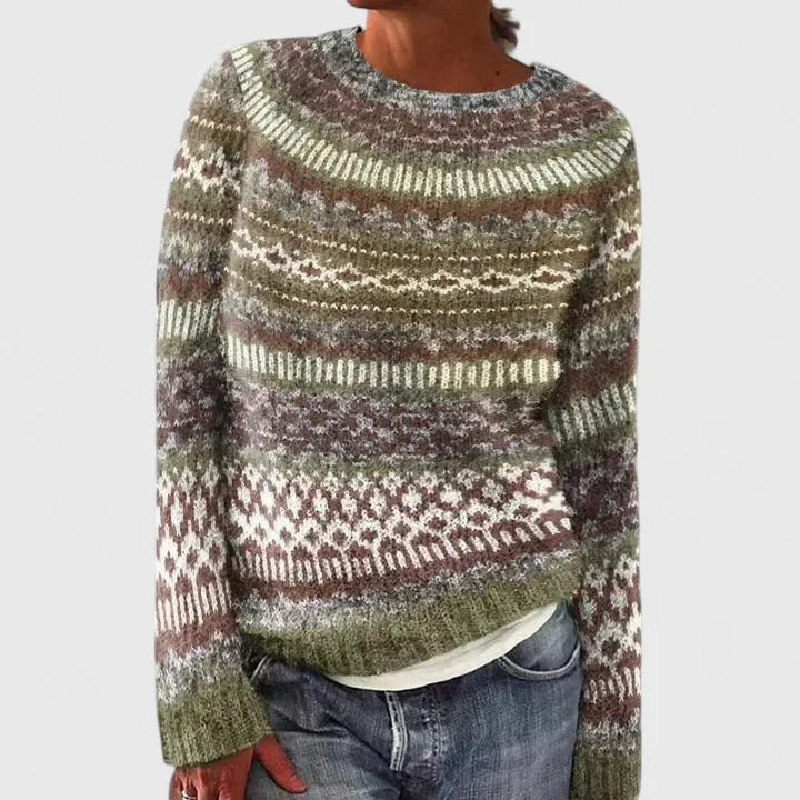 Fair Isle Knit Crew Neck Jumper with Patterned Yoke