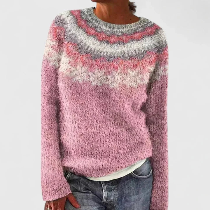 Fair Isle Knit Crew Neck Jumper with Patterned Yoke
