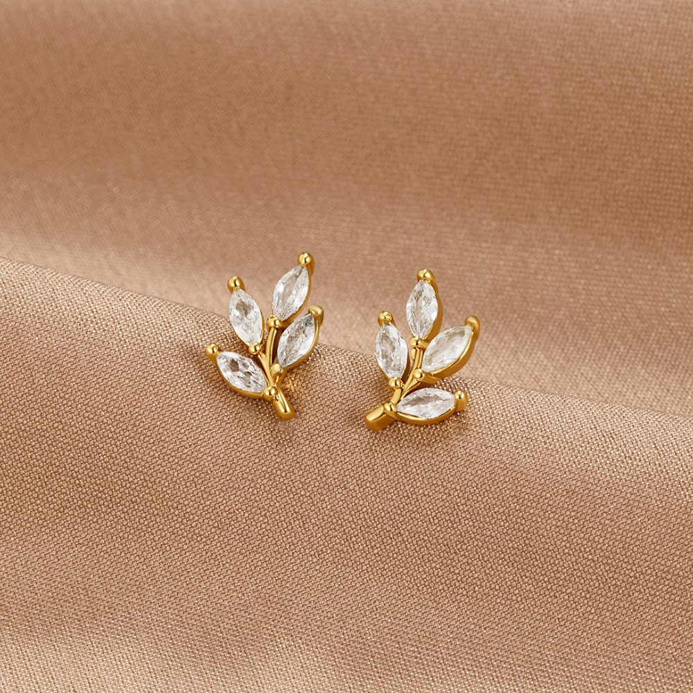 Elegant crystal earrings with leaf motif