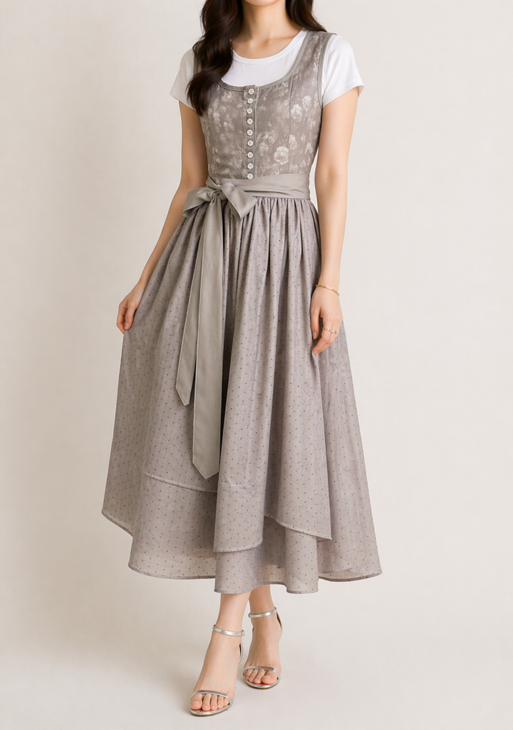 Women's Dirndl with Zip, Lace Sleeves and Waistband.
